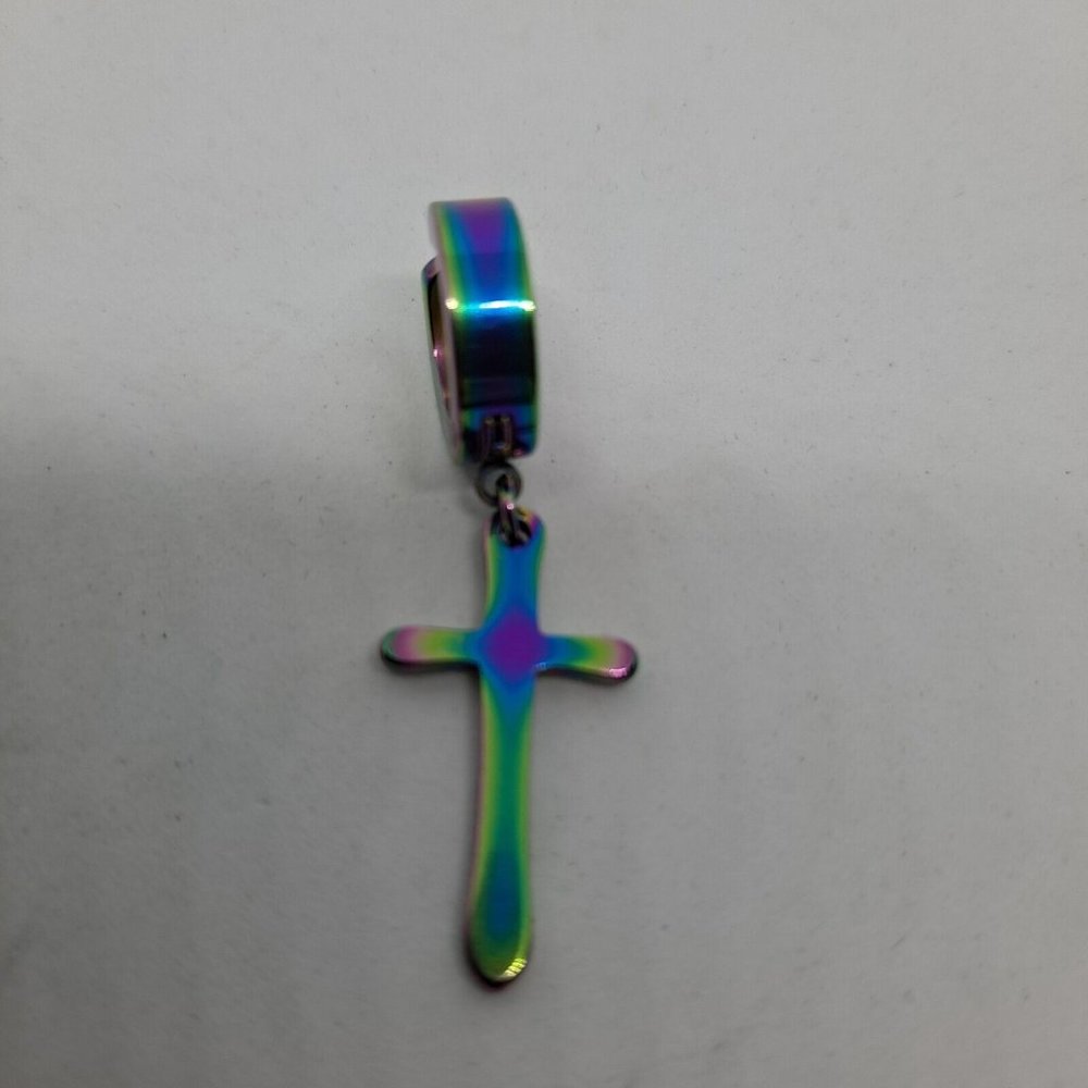 Cross Metallic Blue Purple Green Clip-on Earring Single Metal
